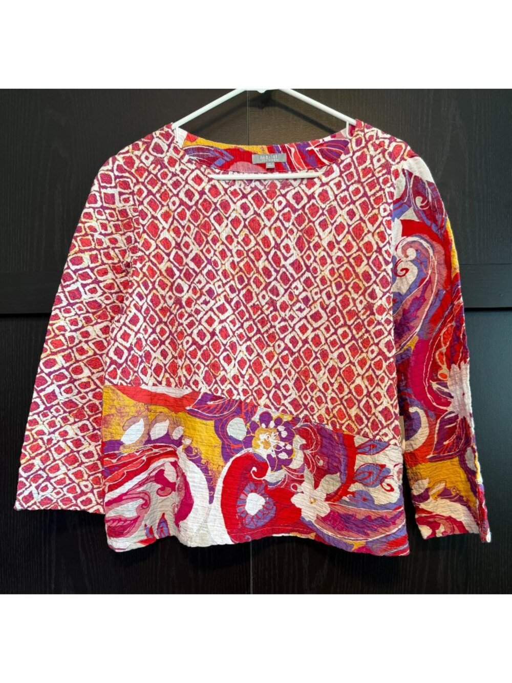 Habitat Women's Colorful Crinkle Pullover Artsy Blouse Small Long Sleeves Boho